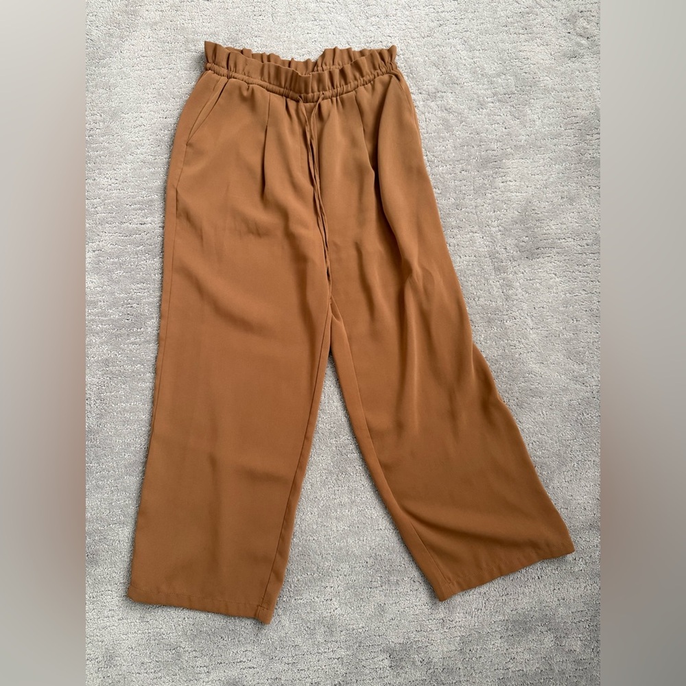 Elodie Wide Leg Drawstring Pants in Warm Tan